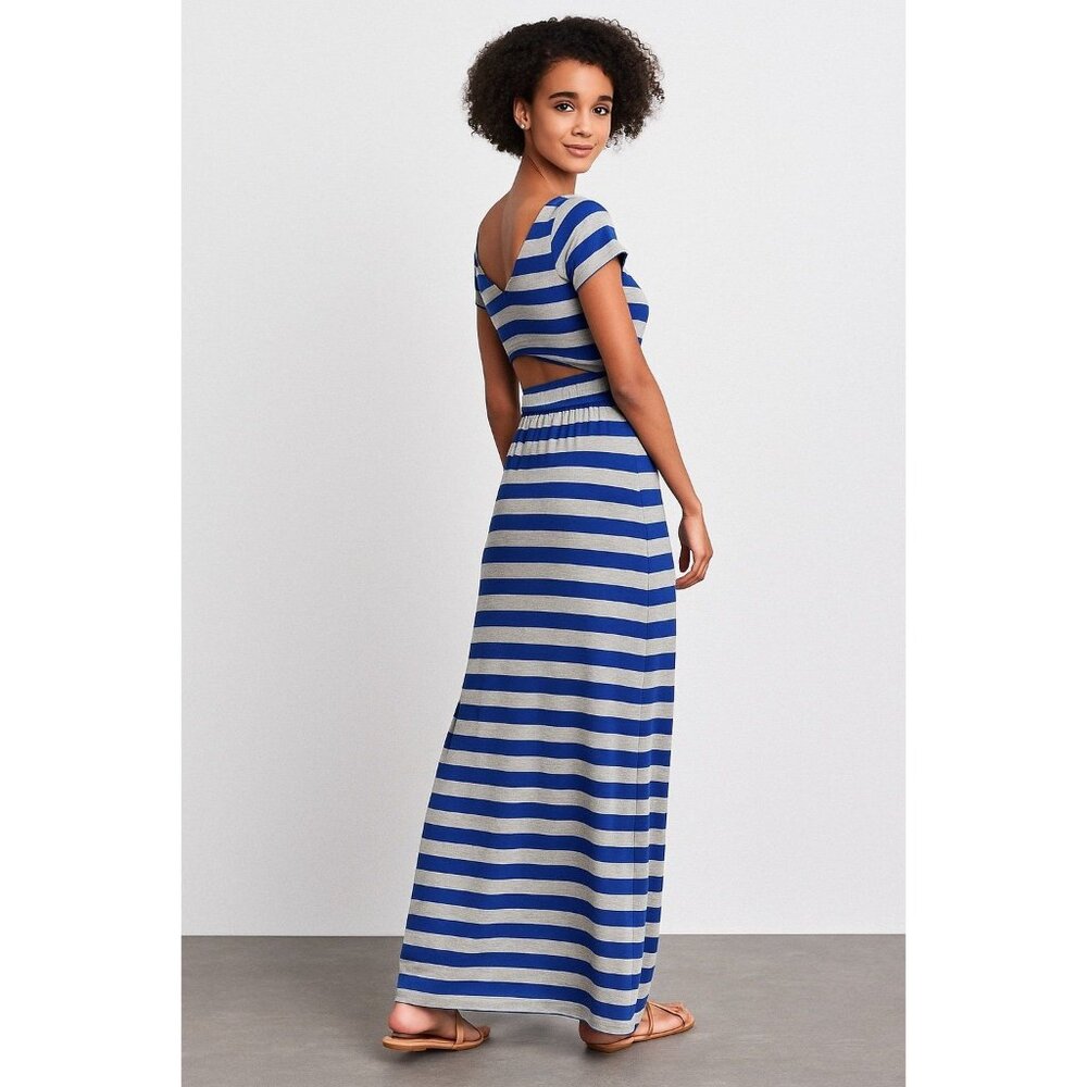 Bailey Girl Royal Blue & Gray Striped Cutout Maxi Dress Size M